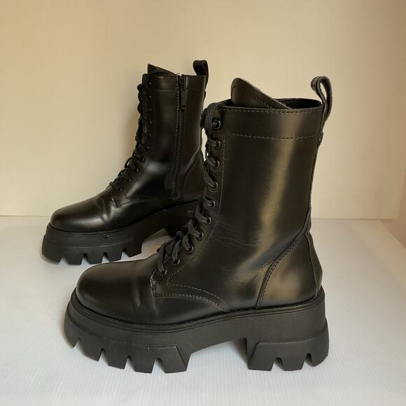Thursday Boot Co Black Leather Combat Boots Size 8 Women - Picture 1 of 9